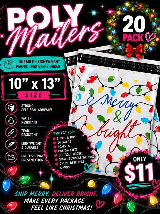Other - ★ Merry & Bright Christmas Poly Mailers 10x13 20 Pack Holiday Shipping
